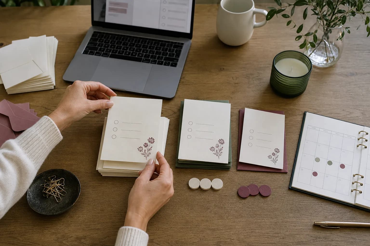 Response cards are sorted into organized stacks beside a digital tracker and final-count calendar.