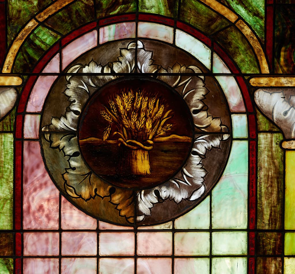 Williamson Chapel stained-glass window at Cannonsburgh Village in Murfreesboro