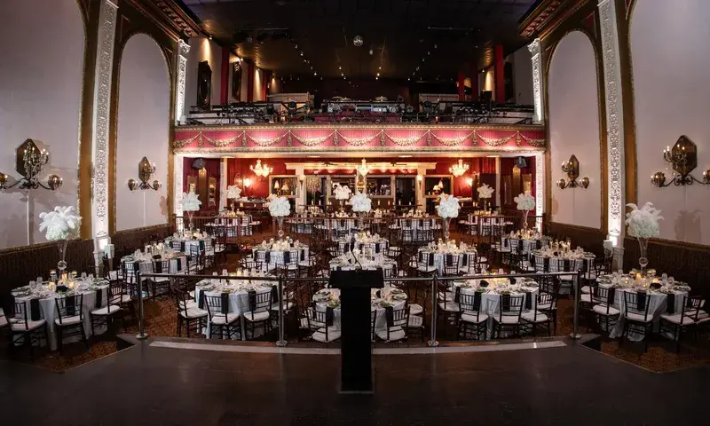 Reception tables inside the historic theater