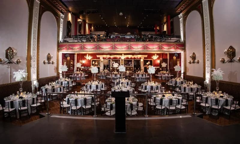 Reception tables inside the historic theater