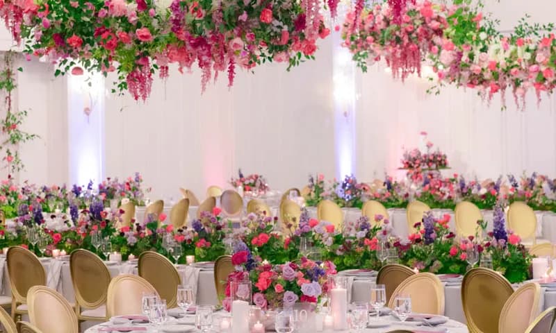 Reception tables with floral decorations